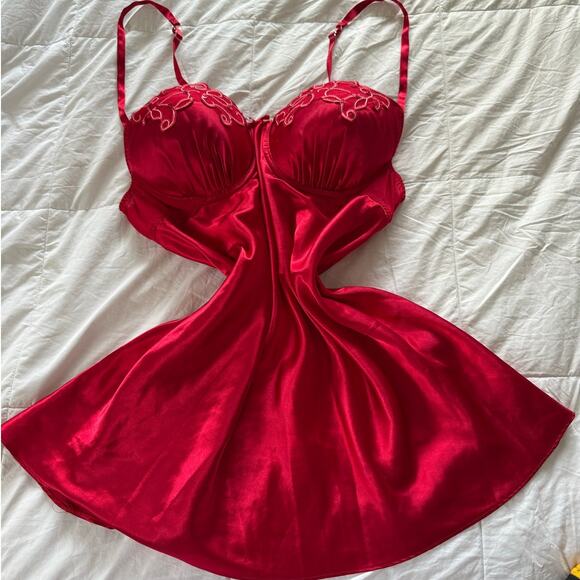 George Ruby Red Embroidered Detail Coquette Fairycore Dolllette Slip Dress Sz XL - Picture 1 of 6